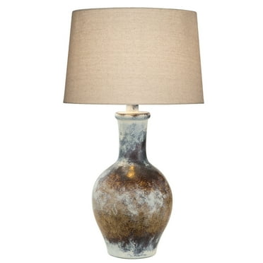 Aine 29 Inch Hydrocal Table Lamp Drum Shade Urn Shaped Base Multicolor - Saltoro Sherpi