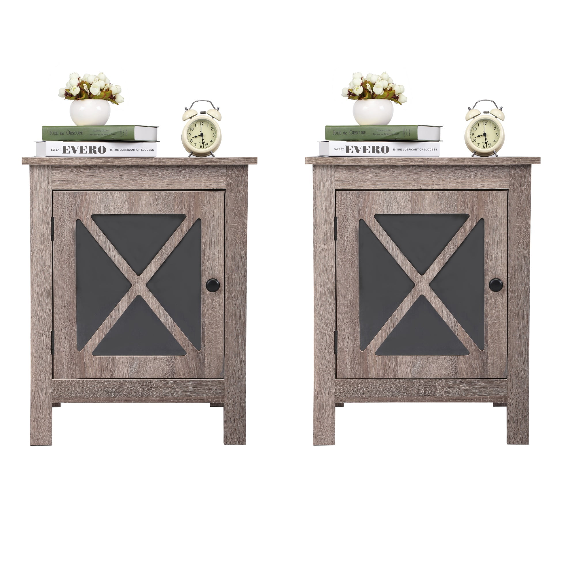 Jaxpety Set of 2 Rustic Style Wood Nightstand, End Table, Accent