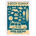 thumbnail image 1 of San Diego, California - Coastal Icons - Lantern Press Artwork (16x24 Giclee Art Print, Gallery Framed, White Wood), 1 of 1