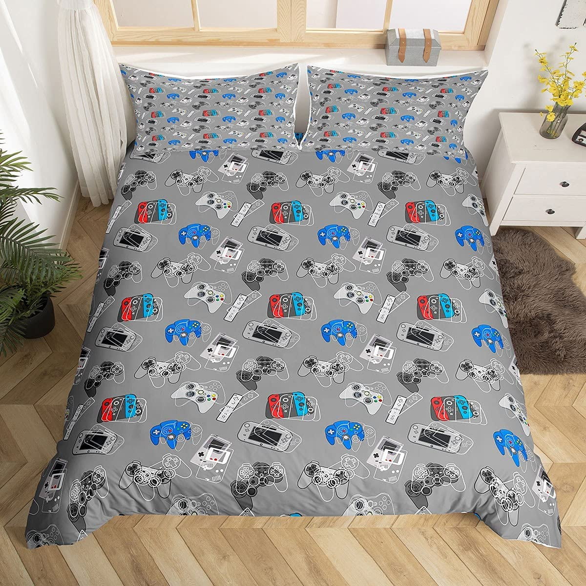 HHHC Gaming Comforter Cover Set, Cartoon Video Games Gamer Bedding Sets