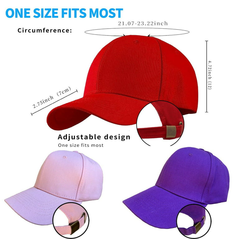 Women Baseball Hats, Set of 3, Adjustable One Size Flex Fit 100% Solid  Plain Cotton Cap, Structured Polo-Style Hat