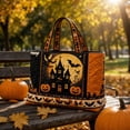 thumbnail image 6 of YiJuHui Halloween Lady Handbag Horror Style Large Capacity Tote Purse Quilted Shoulder Bag with Cat Pumpkin Bat Print for Vintage Fall Shopping, 6 of 7