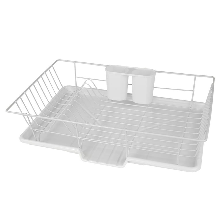 Home Basics 3 Piece Rust-Resistant Vinyl Dish Drainer with Self-Draining  Drip Tray, White