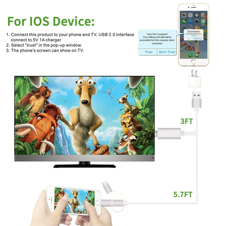 UCable - HDMI to Lightning Cable 3 in 1 Screen Mirroring Adapter Horizontal  & Vertical