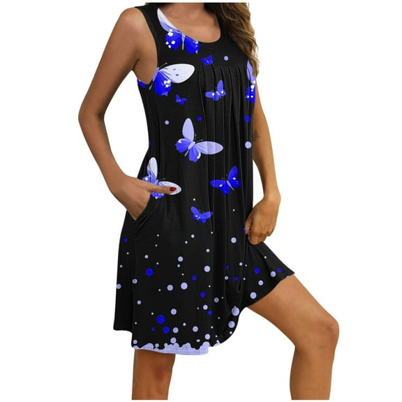 Tnhcen Vintage-Inspired Sleeveless Sleepwear Dress for Women Pockets Wrinkled Front, Round Neck Cozy Sleeping/Lounging, S-2XL