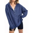 thumbnail image 1 of Sudadera con Capucha de Larga Extragrande para Mujer, Cuello en V, Botones y Abertura Lateral, Estilo Informal. Azul Oscuro XL, 1 of 9