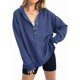 thumbnail image 1 of Sudadera con Capucha de Larga Extragrande para Mujer, Cuello en V, Botones y Abertura Lateral, Estilo Informal. Azul Oscuro XL, 1 of 9