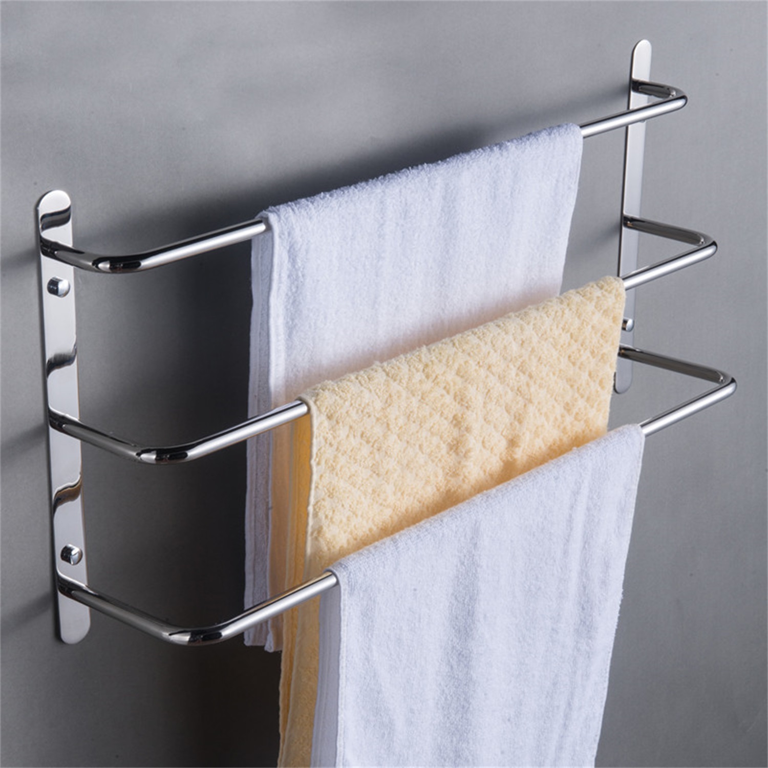 Lowestbest 304 Stainless Steel Three Towel Bars, Wall Mounted Multilayer Towel Rack, Bathroom Accessories Metal Rod, 18" Silver - image 1 of 7