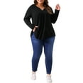 thumbnail image 2 of Agnes Orinda Women's Plus Size St. Patrick's Day Tops Women Long Sleeve Notched Neck Front Pleated T-Shirt Blouses 4X Black, 2 of 6