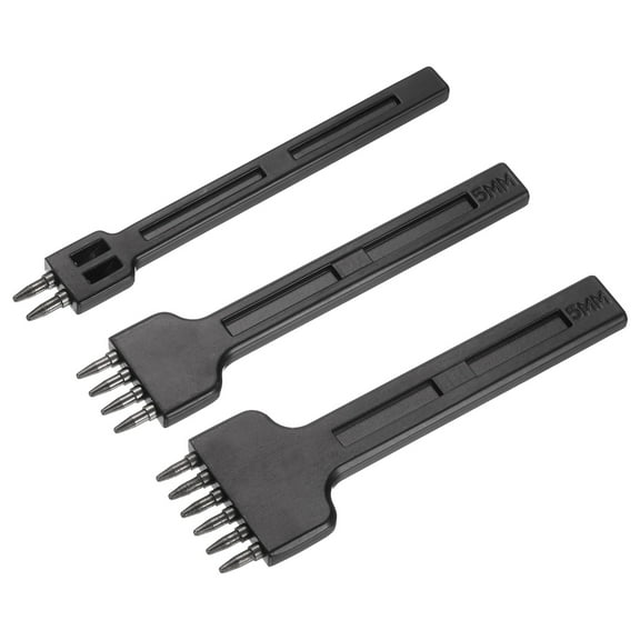 3Pcs Leather Stitching Punch 5mm 2/4/6 Prong Carbon Steel Leather Punch Hole Tool Chisel for DIY Craft Handbag Wallets Card Belt Holders Key Holder Belt, Black