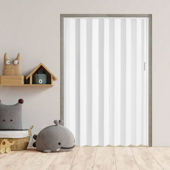 Privacy PVC Accordion Door 60"W x 80"H - Sliding Closet Door System with Locking Handle & Mounting Hardware