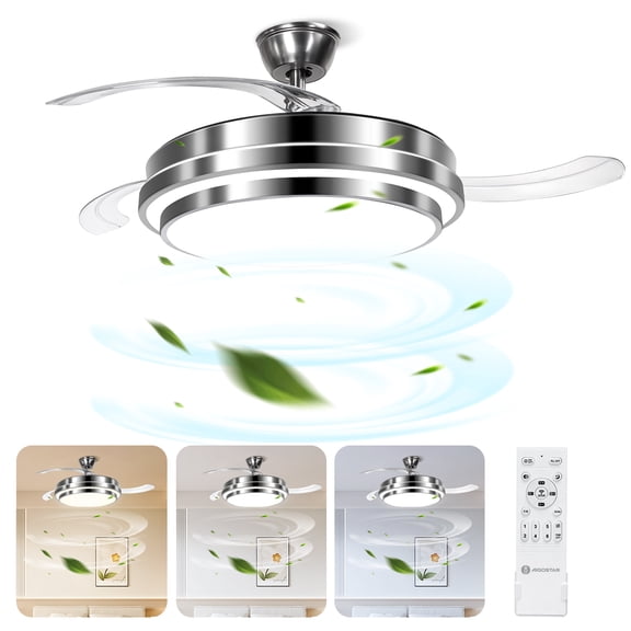Aigostar Ventilador de Techo de 42 Pulgadas con Luces, Control Remoto, 6 Velocidades, Brillo y Temperatura Ajustables, Motor Silencioso de Cobre Puro, Función Inversión y Aspas Retráctiles