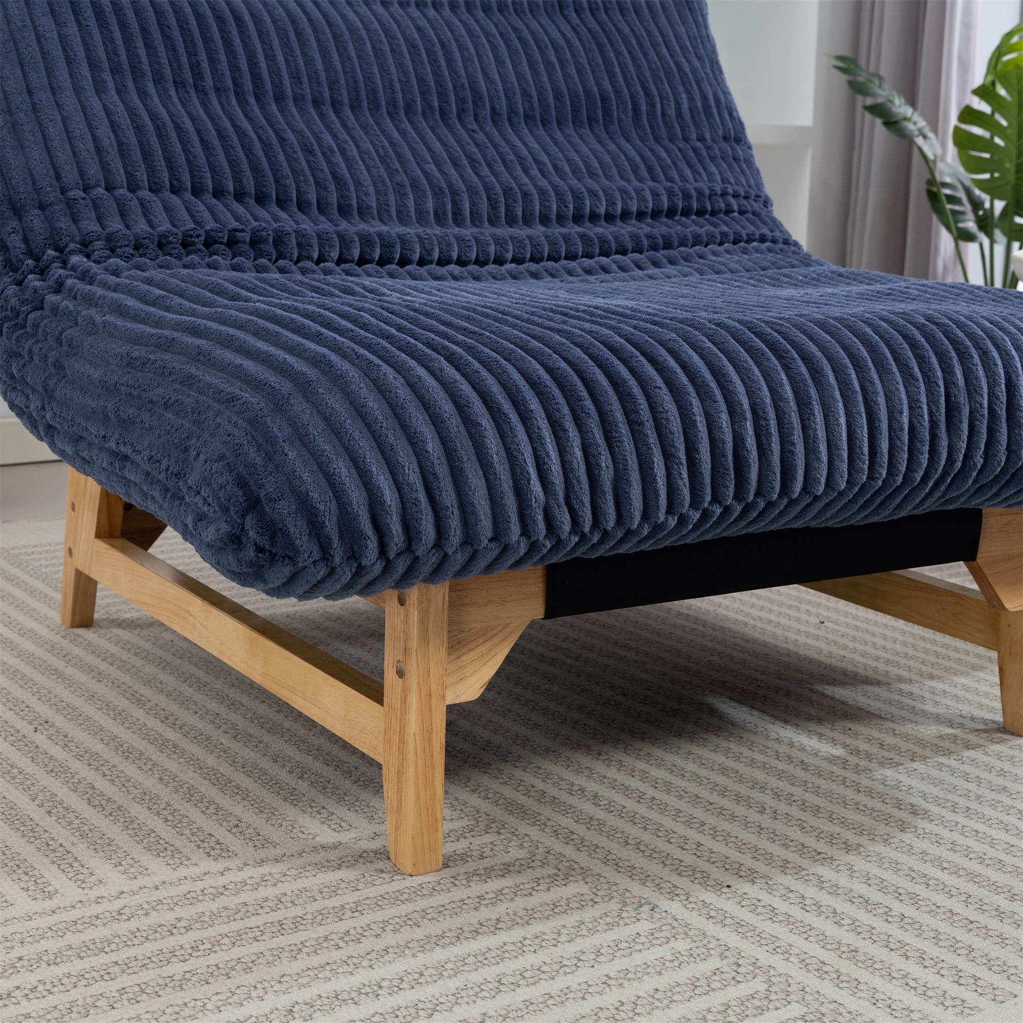 Aukfa Oversized Chaise Lounge Indoor Chair for Living Room Bedroom, Wood Frame, Corduroy, Blue