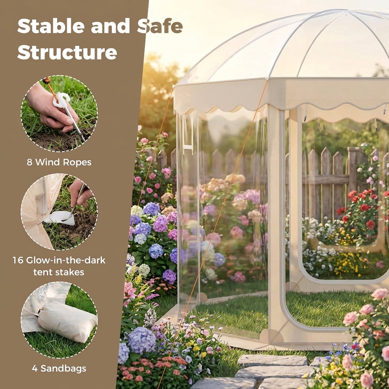 Biotree 10x10 FT Pop Up Clear Bubble Tent for 8-10 People with Waterproof Sealed Floor for Sports Events Camping