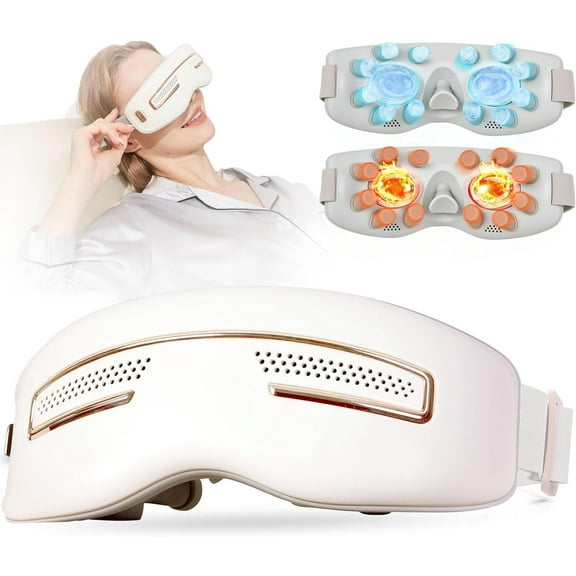 Eye Massager with Heat and Cooling for Migraines,15 Massage Nodes for Eye Strain Relief,Rechargeable Bluetooth Music Eye Massager Improve Sleep, Birthday Gifts for Women/Men