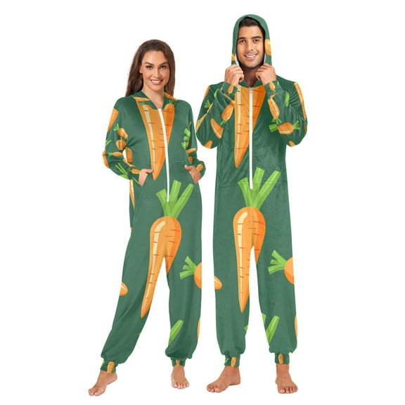 Carrots Adult Onesie Pajamas Slim Fit Christmas One Piece Suit Pjs for Women and Men Hooded Zipper