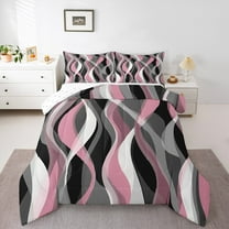 Manfei Girly Pink Minimalst Bedding Comforter Set, Stripes Ombre Twin Comforter Sets, Abstract Geometric Reversible Bedding Set, Breathable Home Decor, 2pcs