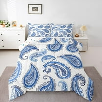 Manfei Vinatge Paisley Bedding Comforter Set,Boho bohemian Twin Comforter Sets,Blue White Bedding Set For Kids,Luxury Bedroom Decor Reversible,2pcs