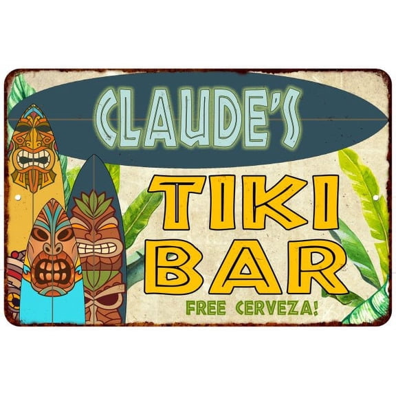 Claude's TIKI BAR Island Sign Metal Wall Decor 8 x 12 High Gloss Metal 208120058085