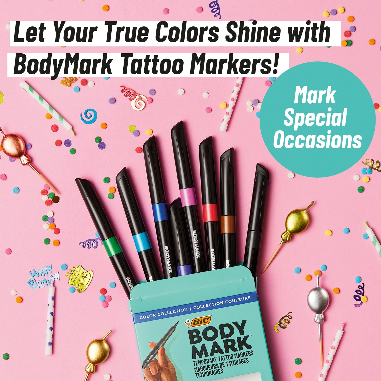 BIC BodyMark Temporary Tattoo Markers for Skin, Flexible Brush Tip, 8CT AST