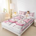 thumbnail image 4 of jejeloiu Christmas Snowmen Twin Sheet Sets,Geometric Stripes Lines Twin Fitted Sheet,Pink White Gray Flat Sheet For Girls Boys,Reathable Home Decor,3-Piece, 4 of 7