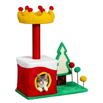 ZephyPaws 30in Christmas Themed Plush Cat Tree,Multi-Level Cat Tower with Cat Condo,Perch,Sisal Scratching Posts for Indoor Cats,Red