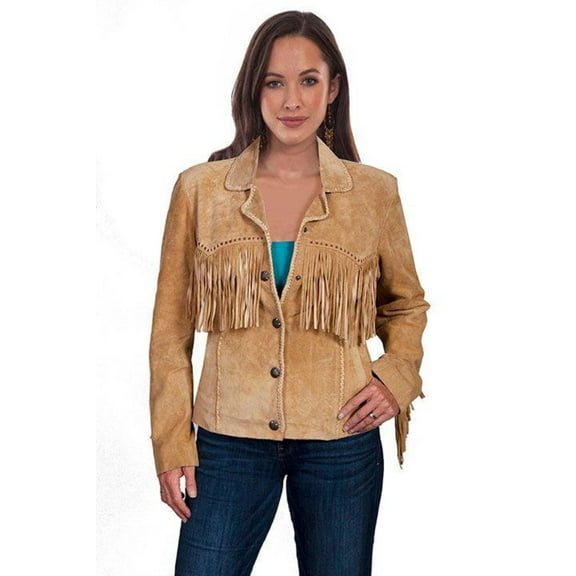Scully Women's Suede Snap Fringe Jacket Tan X-Large