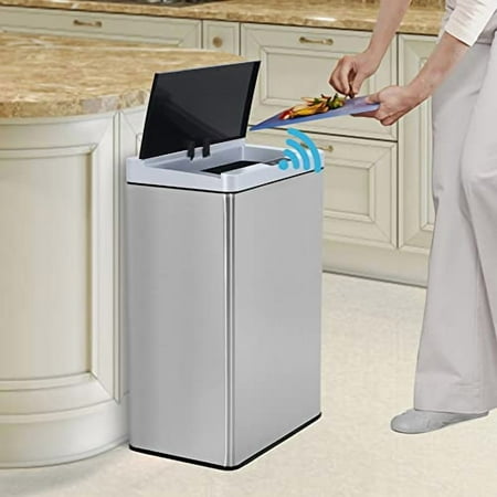 Stainless Steel 13 Gallon Trash Can - Automatic Kitchen Garbage Can with Motion Sensor, Touchless Lid, Anti-fingerprint Design$$Storage