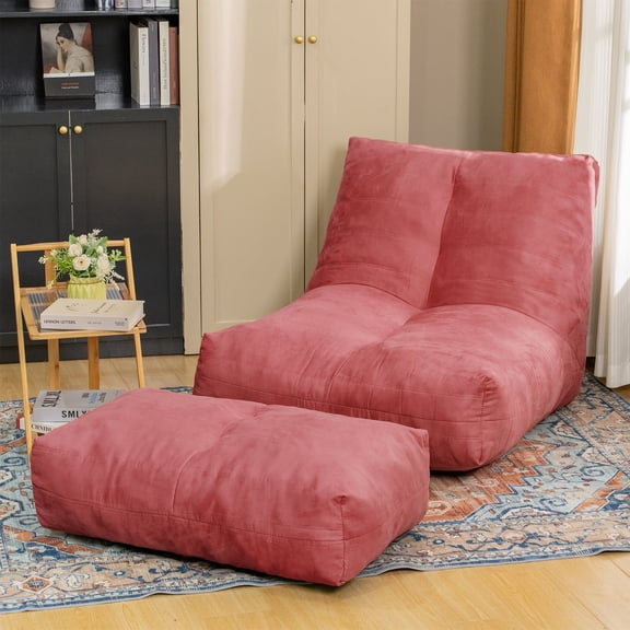 Baxluxe Bean Bag Chair, Memory Foam Filled Bean Bag Sofa, Comfy Boneless Lazy for Living Room, Bedroom, Gaming, Reading, Dorm and Office,Pink