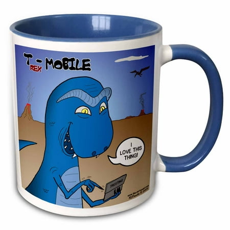 3dRose T-Rex Mobile Cell Phone and Texting or Trexting - Two Tone Blue Mug,