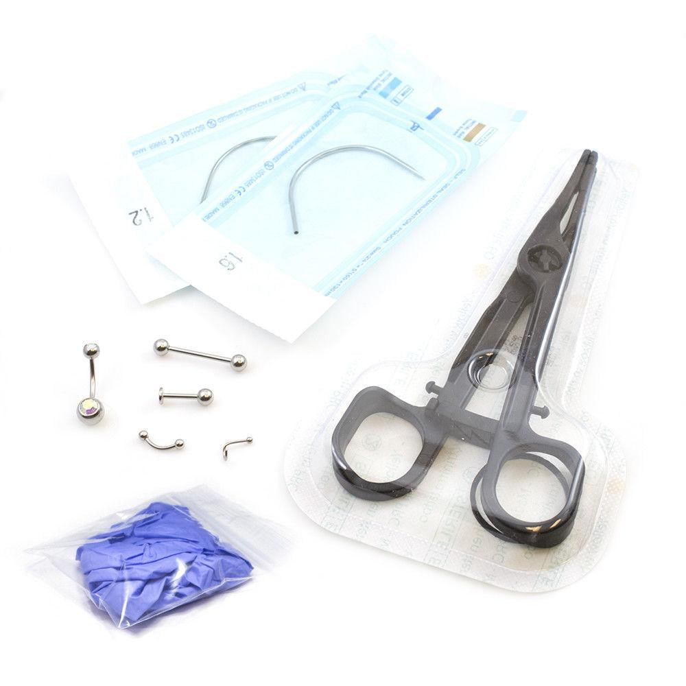 Curved needles Piercing Kit 9 Items Good For Belly,Tongue,Cartilage