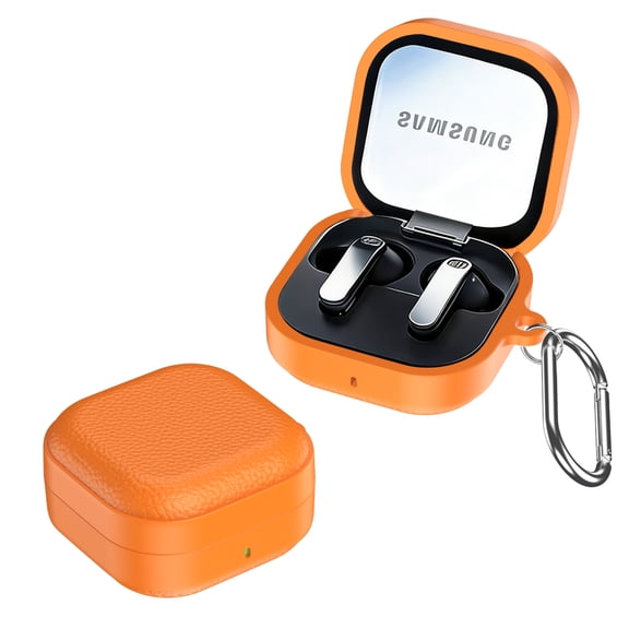 ELEHOLD For Samsung Galaxy Buds 4 / 4 Pro Case with Keychain, Shockproof Leather Texture Premium Protective Cover with Anti-Loss Keychain,Orange