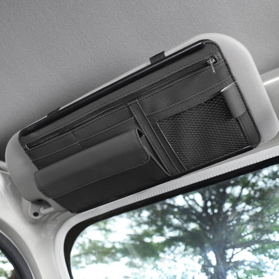 Car Visor Organizer,Sunvisor Organizers for Auto,Automotive Interior Accessories,Car Accessories Visor Storage Organizer with Multi-Pocket Net Zippers,Suitable for Cars,Trucks,SUVs,Vans (Black)