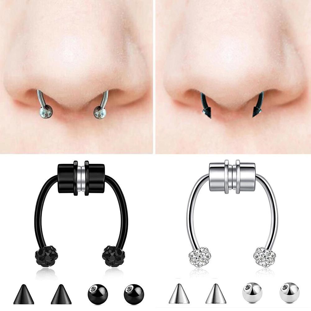 Magnetic Horseshoe Nose Rings Steel Faux Septum Rings Fake Piercing Clip On Nose Hoop Rings Gift For Women Girl U0Q6 - image 2 of 9