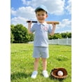 thumbnail image 6 of BemeyourBBs Toddler Baby Boys Summer Clothes Baseball Outfits Baseball Embroidery Striped Short Sleeve Turn Down Collar Shirt Tops and Pockets Shorts Set Infant Baby Girl Summer Outfits, 6 of 9