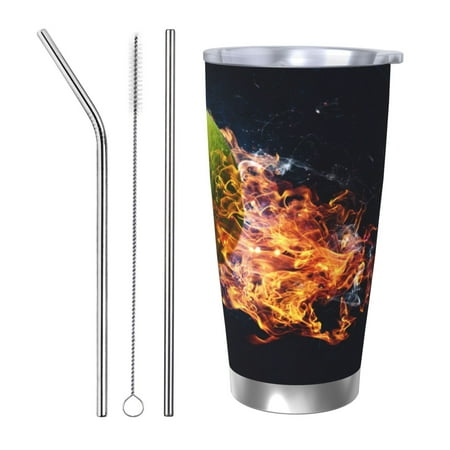 

Salouo Tennis Ball In Fire1 Print 20oz Tumbler with Lid Stainless Steel Vacuum Insulated Tumbler Durable Insulated Coffee Mug Thermal Cup with Splash Proof Sliding Lid-Straw Three-piece Set