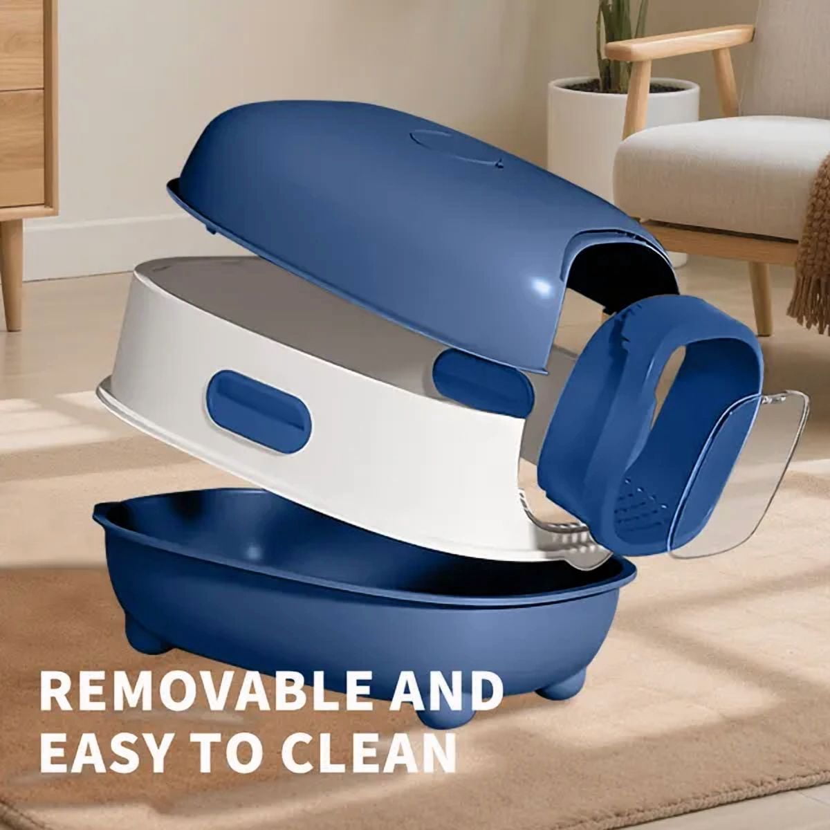 Blue Upgraded E‑Style Cat Litter Box with Drawer Design, Easy Clean Enclosed Odor‑Control Pet Litter Box