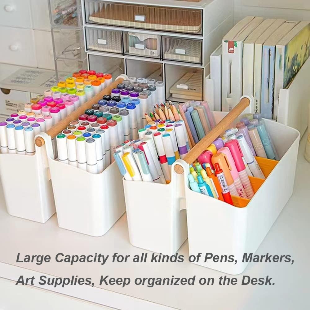 Art Caddy Organizer Portable,Marker Box, Large Pen Holder for Desk, Art Supply Storage Bin with Adjustable Dividers for Colored Pencils,Markers,Craft Organizers