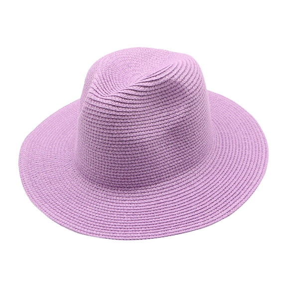 Fgnfyis Panama Wide Brim Straw Hat Foldable for Summer Beach Trip Ivory and Brown Sun Hats for Women Purple