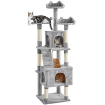 Alden Design 72″ H Multi-Level Large Cat Tree with 2 Cozy Perches for Medium Cats, Light Gray