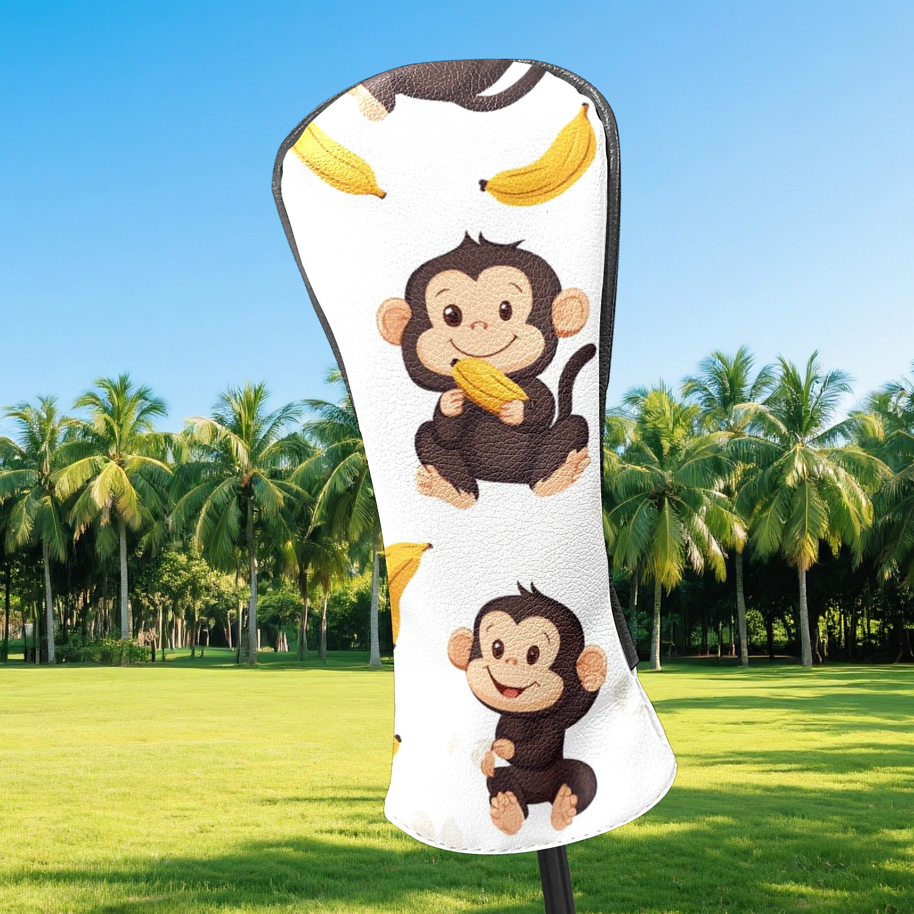 Golf Head Covers Playful Cartoon Monkey Design for Driver, Wood & Hybrid, Premium Waterproof PU Leather with Plush Lining, Funny Animal Golf Gifts