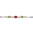thumbnail image 2 of Gem Stone King 925 Silver and 10K Yellow Gold Red Ruby and Green Peridot and White Lab Grown Diamond Bracelet for Women (2.06 Cttw, Gemstone July Birthstone, Oval, Wheat Chain, 7 inches), 2 of 5