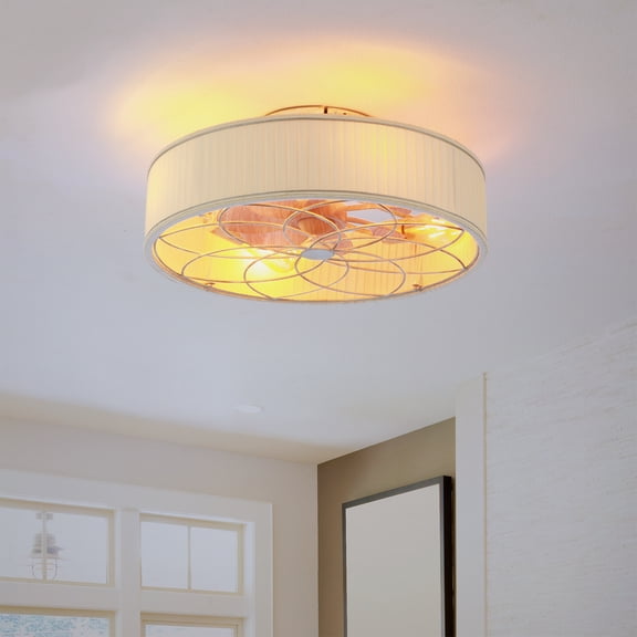 20" Fabric Farmhouse Bladeless Ceiling fan With Remote Control For Living room, Bedroom,Kitchen--NOT INCLUDED BULBS--Matte White