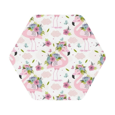 

Matuu Flamingo And Flowers for Cup Coasters Set of 6 Leather Coasters Desk Coasters for Office Measures 4” x 4” Hexagon