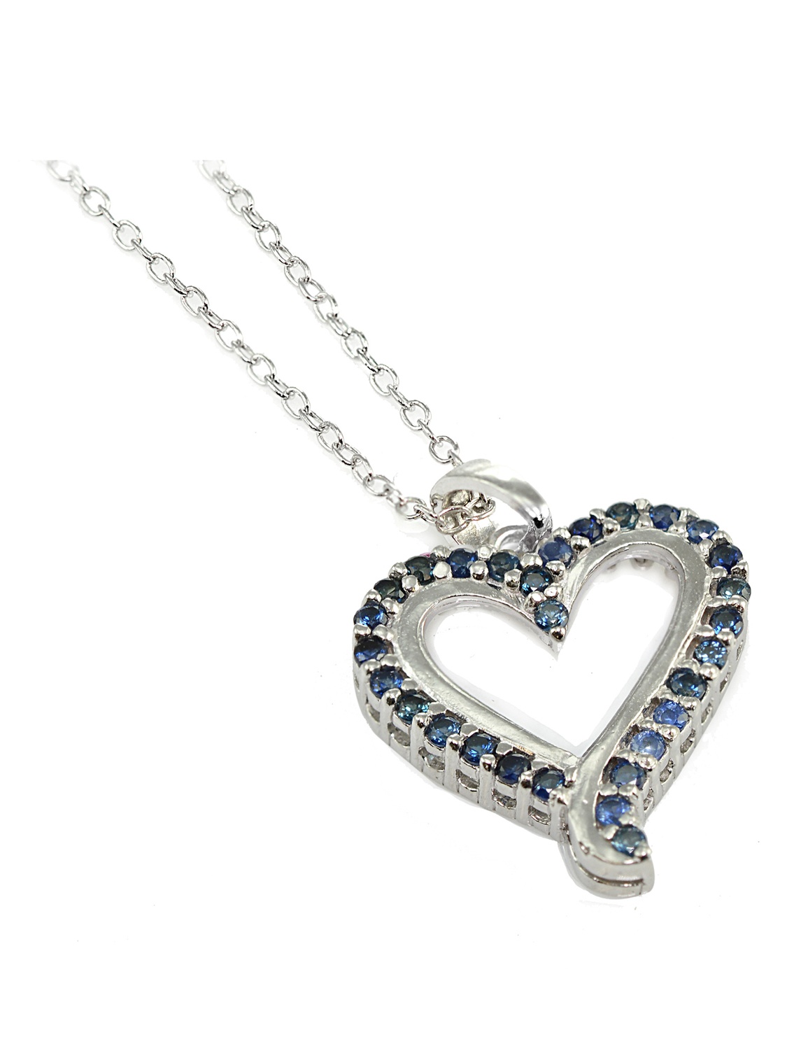 Sterling Silver Genuine Blue Sapphire Open Heart Neckace