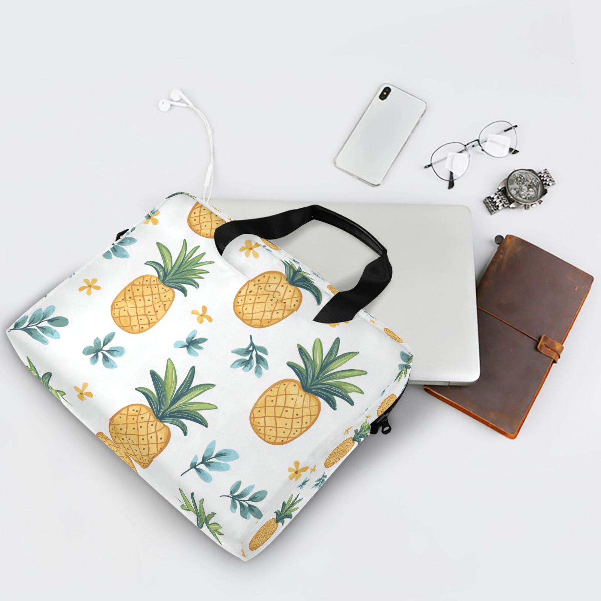 FORMRS 16" Laptop Bag Carrying Sleeve Case with Handle Travel Shoulder Briefcase, Pineapple