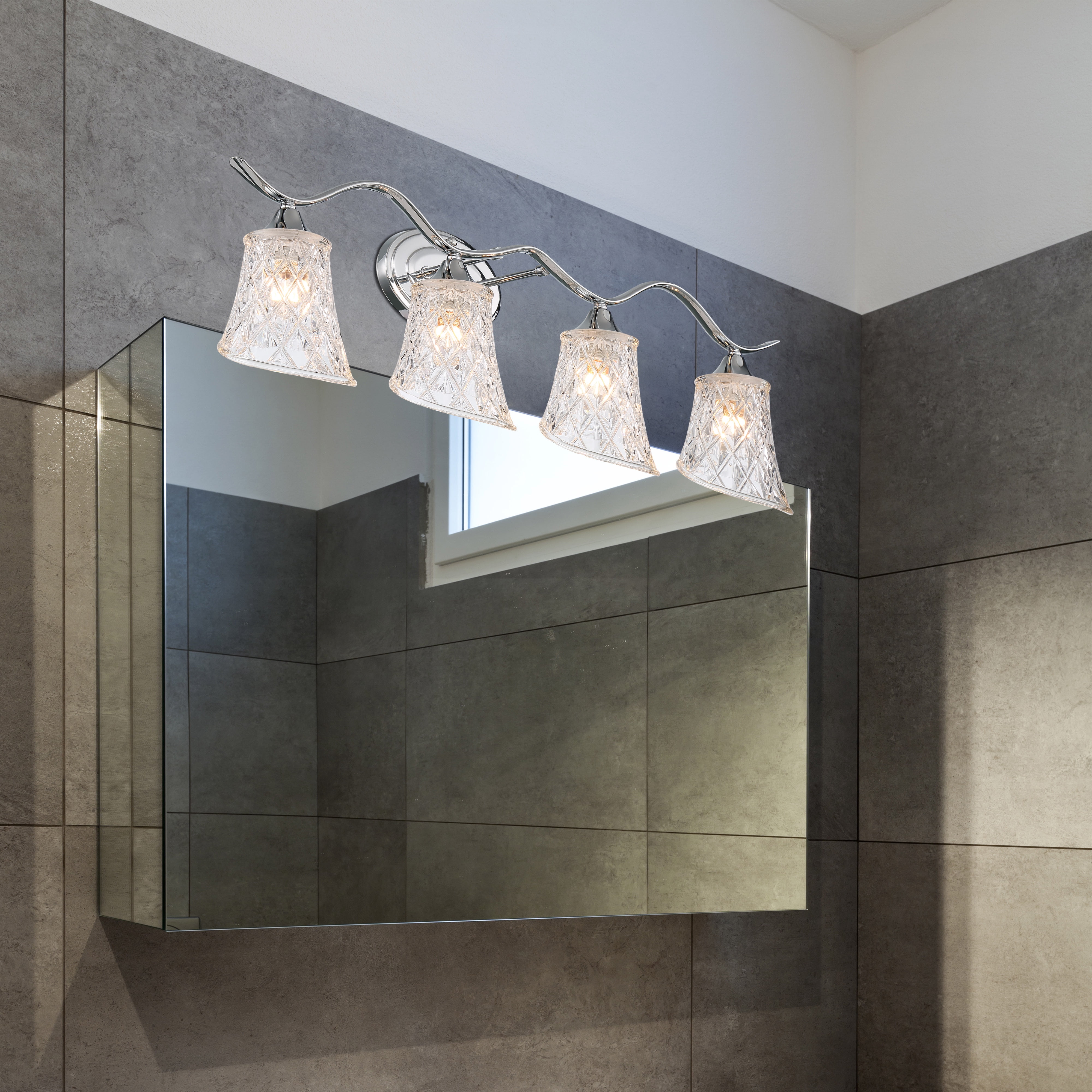 Vanity Art Elegant Cut Crystal Glass 4 Lights Dimmable Polished Chrome Vanity Light for Mirror Hallway Living Room | Modern Wall Lighting with Clear Glass Shade Bathroom Light Fixtures W2004CH-R03