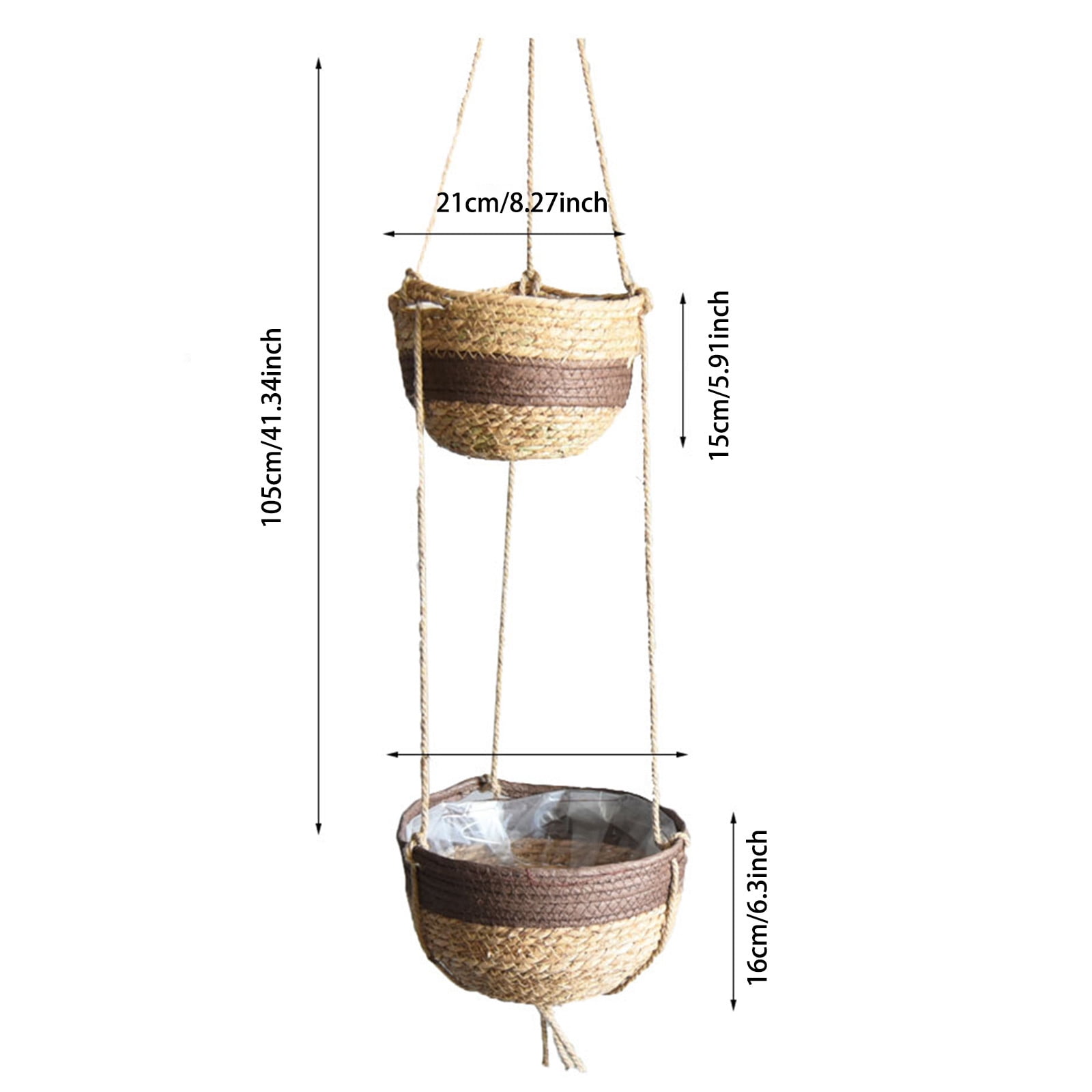2-Tier Woven Hanging Planter - Double Layer Macrame Hanger with Natural Fiber Baskets, Boho Decor for Indoor/Outdoor Garden, Patio & Balcony (3 Styles)