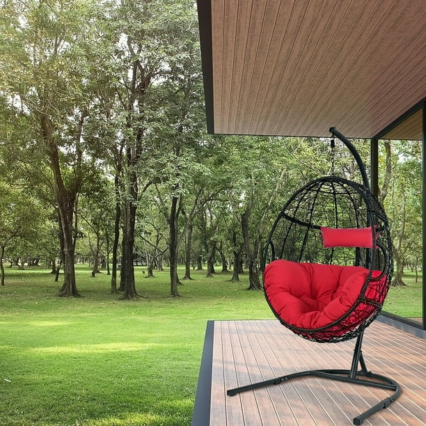 Hammock Chair with Stand Hanging Cushioned Swing Egg Chair for Indoor Red