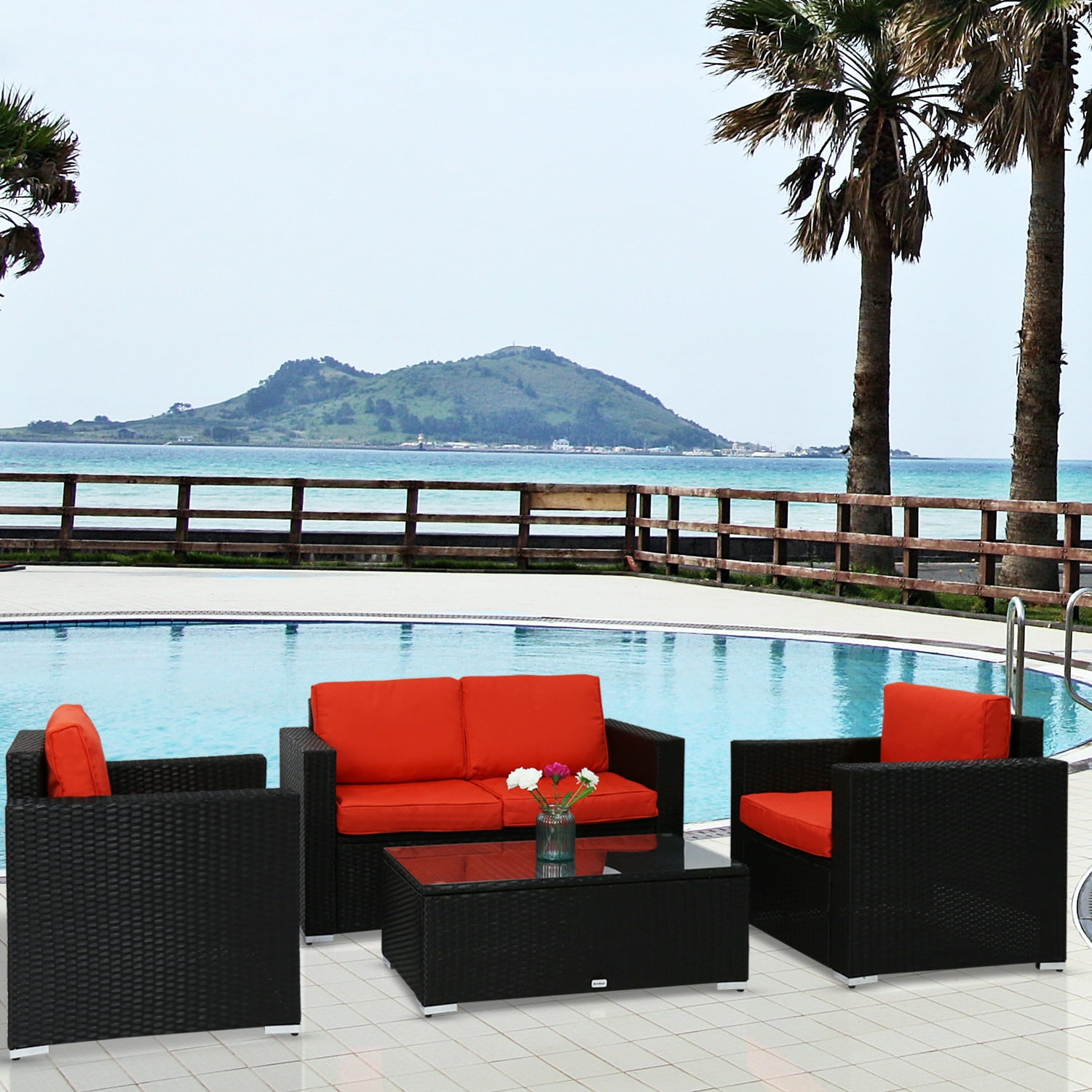 Kinbor 4pcs Outdoor Patio Furniture Pe Wicker Rattan Sofa Sectional Set by
